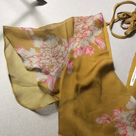 Avec Les Filles floral blouse small NEW! Anthropologie shirt yellow top - Picture 3 of 7